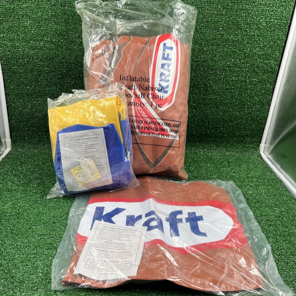 Kraft Football Themed Inflatables Lot Of 3 Chair, Goal Post & Large Football New